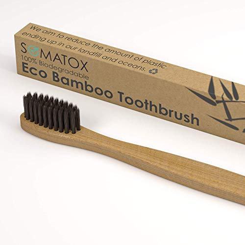 Spazzolino da denti in bambù ecologico con setole di carbone attivo X5 – setole morbide biodegradabili in bambù 100% senza BPA e naturale SOMATOX