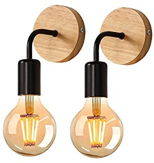 DAXGD Applique Murale Intérieure 2 Pièces, Lampes Murales en Bois E27, Luminaire Murales pour Salon, Chambre. Coucher, Salon, Noir