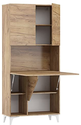 BIM Furniture Klappbare Schreibtisch Megan 1 Regale Haushaltsbüro Wandtisch Computertisch Laptop-Tisch Klapptisch (Gold Handwerk)