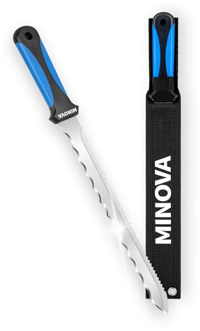 Minova Insulation Knife with Sheath Stainless Steel Blade 11” Double Sided Insulation Cutter for Cutting Mineral Wool Insulation Sod Cutter Garden Knife for Lawn Repair (1)