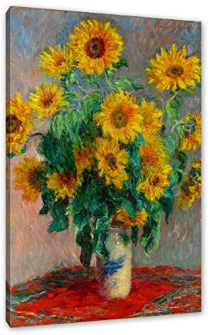 Pixxprint Claude Monet - Ein Strauß Sonnenblumen, Größe: 60x40cm, Leinwandbild, fertig gespannt, Wandbild, Dekoration, Kunstdruck, kein Poster