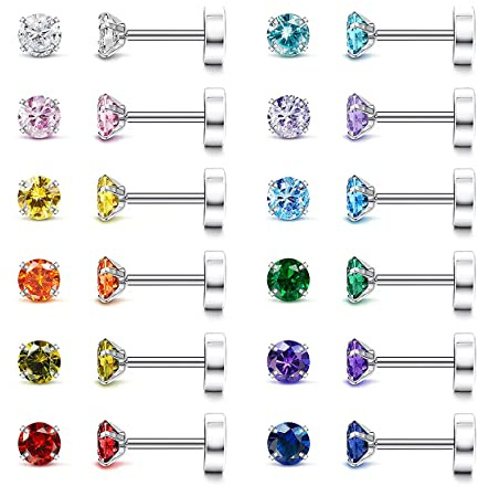 ORAZIO 6-12 Paar Ohrringe Ohrstecker Silber für Damen Herren 2-3MM Flatback Ohrstecker Set Hypoallergen Chirurgenstahl Edelstahl Zirkonia Ohrstecker mit Flacher Rückseite