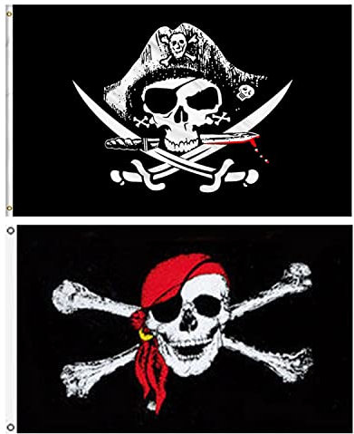 Vsosfiza 2 Stück Jolly Roger Piraten Flagge Schädel Flagge,Piraten Party Dekorationen - 90x150cm