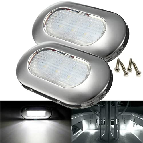 2pcs Bateau Navigation Lumière 12V 6 LED Navigation Lampe Courtoisie Cabine Passerelle Escalier Lumière Dôme Marine Lumière IP68 Étanche Sous-Marine En Acier Inoxydable Navire Faisceau Lumière Blanc