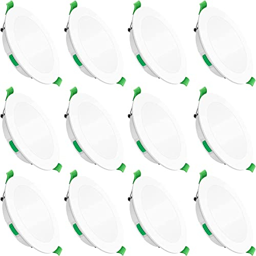 ALUSSO LED Recessed Ceiling Lights, 7W 580Lm Ultra Slim Dimmable Downlights, Warm White 3000K Neutral White 4000K Cool White 6500K Adjustable, IP44 Bathroom Spotlight for Kitchen, Living Room, 12 Pack