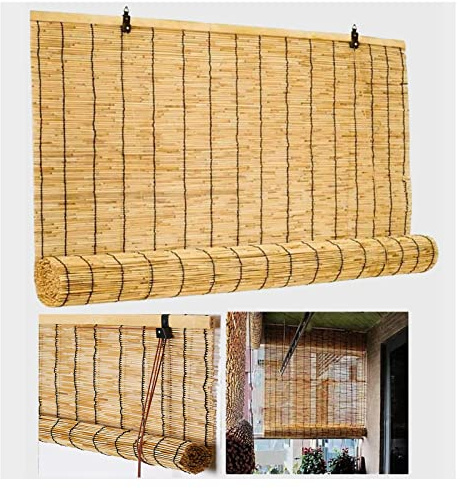 BcofoA Bamboo blinds，bamboo roll up shades for patio，rattan blinds for windows，Sunscreen Shade Bamboo Roller Blinds,Light Filtering Roll Up Blinds,Hand-Woven, Easy to Install and Remove