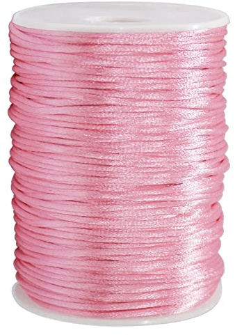 FQTANJU Rollo de cordón de nailon satinado de alta calidad de 2 mm x 100 yardas, cola de rata Kumihimo, nudo chino, rosa