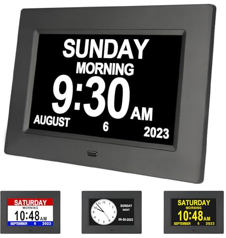 Golony 7.1 Digital Day Calendar Clocks, Extra Large Day Date Time Dementia Clock for Senior Elderly Memory Loss Vision Impaired Alzheimer's 12 Alarm Reminders Auto-Dimming, AM/PM,Black