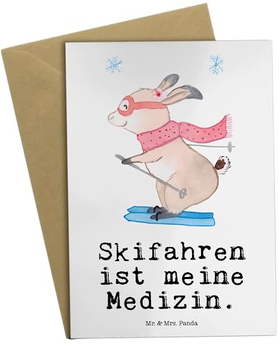 Mr. & Mrs. Panda valentinstagskarte Hase Skifahren - Geschenk, osterkarte, dankeskarten, Skirennen, Grußkarten, einladungskarten, Skisport, Skiwettbewerb, weihnachtskarten, glückwunschkarten