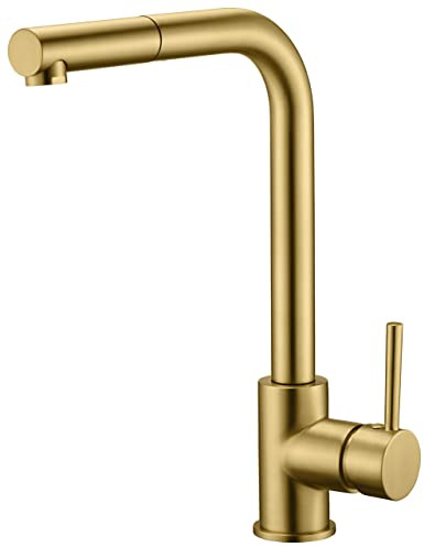 Mice GCE006/OC Einhebel-Küchenarmatur mit herausziehbarer Dusche, Einhebel-Küchenarmatur, gebürstetes Gold