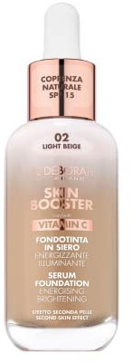 Deborah Milano - Skin Booster Fondotinta Coprente in Siero SPF 15, N.2 Light Beige, Energizzante e Illuminante, Con Vitamina C, Effetto Naturale, Uniforma l'Incarnato, 30 ml