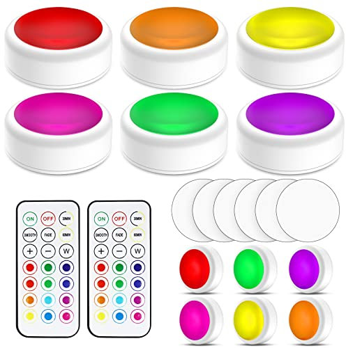 PABANCE 6Pack Schrankleuchten 13 Farben LED Nachtlicht, Kabellose Unterbauleuchten, Farbwechselnde Puck-Beleuchtung und dimmbare Unterschrankbeleuchtung, mit Fernbedienung und Batteriebetrieben