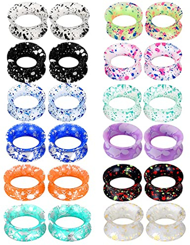 TIANCI FBYJS 24PCS Silicone Flexible Ear Tunnels Gauges Plugs Stretchers Expander Double Flared Flesh Tunnels Ear Piercing Jewelry