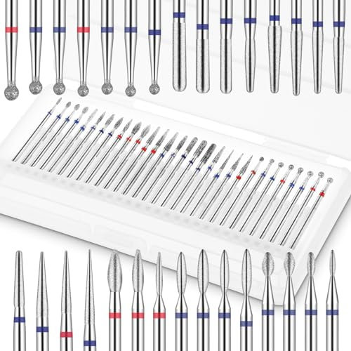 Cobee Set di 30 punte per trapano per unghie, 3/32 in carburo di tungsteno, punte di sicurezza per cuticole, tagliaunghie, professionale, per rimozione unghie, extension diamantate per unghie in gel