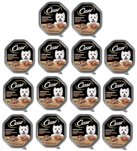 Cesar Landragout Nassfutter für ausgewachsene Hunde mit zartem Truthahn, Rind und Kräutern, Schale 14 x 150g