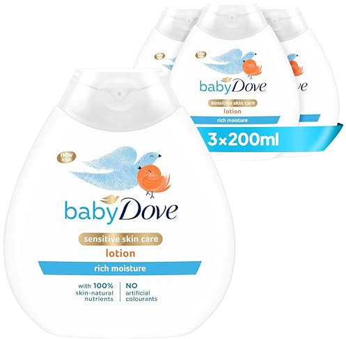 Baby Dove Rich Moisture Baby Lotion - Soothing & Nourishing for Newborns & Infants, Gentle Moisturiser for Dry, Sensitive Skin, Daily Skincare with Delicate Scent, All-Day Hydration - 200ml, Pack of 3