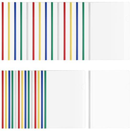 YUENPUN 30 copertine trasparenti per documenti con barra scorrevole, in plastica, formato A4, trasparenti, per casa, scuola, ufficio, 30,5 x 21,3 cm