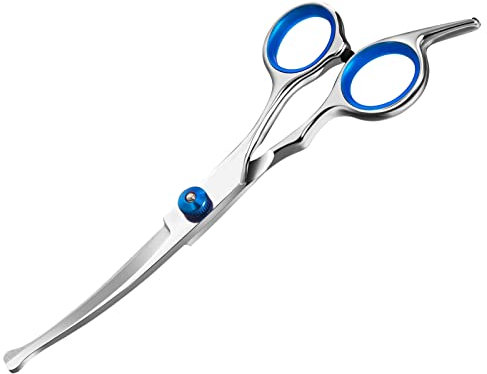 Jostift Hunde Scheren, Fellschere für Hunde und Katzen, Gebogene Schere Hundeschere Set Profi Runder Grooming Schere, Katzenpflege-Schere, Hundepflege-Schere für Katze und Anderen Haustieren, Blau