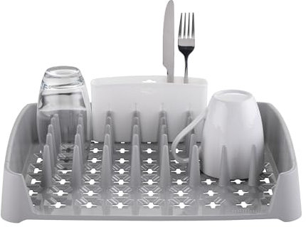 Minky Dish Drying Rack & Cutlery Holder, Space-Saving, Large Capacity for Kitchen Counter, Durable Drying Rack for Dishes and Utensils, Made in The UK (Grey)