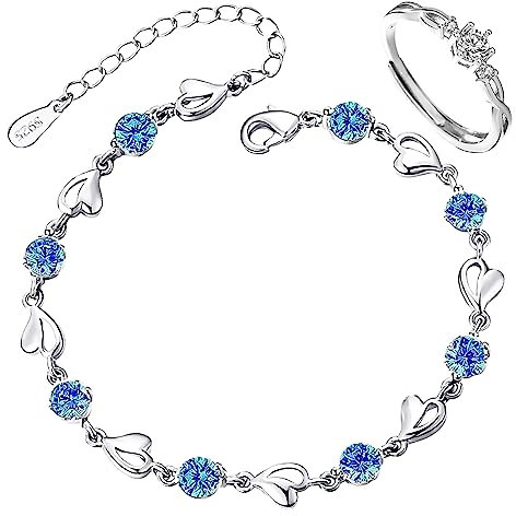 Silber 925 Damen Armband mit Liebesherz und Verstellbarer Ring, Rosa Armkette