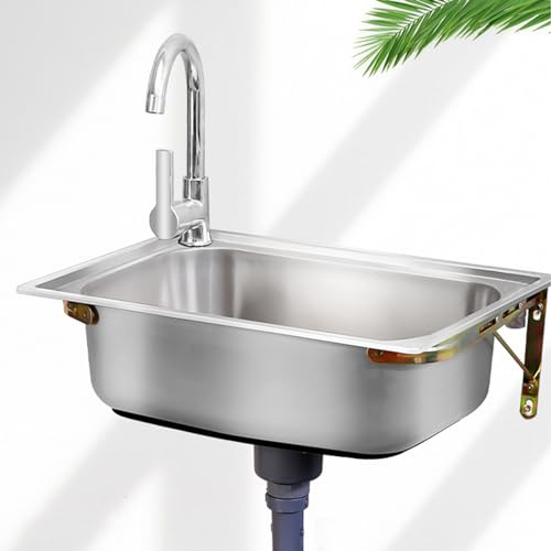 Évier De Cuisine Inox Mural Évier De Cuisine Avec Robinet éviers De Cuisine Bol Unique Évier Pour Domestique Restaurant Commercial Camping-car RV (38x33cm)