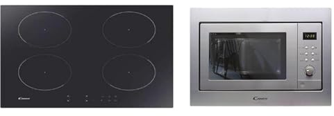 Candy CITT642C/E1 Piano Cottura a Induzione, 4 fuochi, Vetroceramica, da Incasso, Power Management & MIC 201 EX Forno a Microonde da Incasso con Grill, 800 W, 20 Litri, Ricette Automatiche