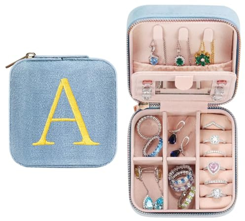 TINGN Personalisiertes Schmuckkästchen für Mädchen und Damen - Initiale Geschenk Mit Namen, Blume, Spiegel - Reise-Schmuckbox für Geburtstage, Weihnachten, Muttertag