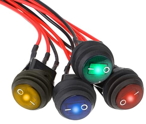4 interruttori a levetta rotondi impermeabili, 12 V, 20 A, SPST, 3 pin e 4 colori, interruttore a bilanciere ON/OFF con 20 cm, pre-cablato, per auto, barca, camion, elettrodomestici, camper