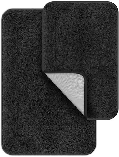 Digiroot Badezimmerteppich Set 2 teilig Badematte rutschfest waschbar Badteppich saugfähig und schnell trocknend Duschvorleger schwarz Garnbüschel-Material sehr weich 40 x 60 cm 50 x 80 cm