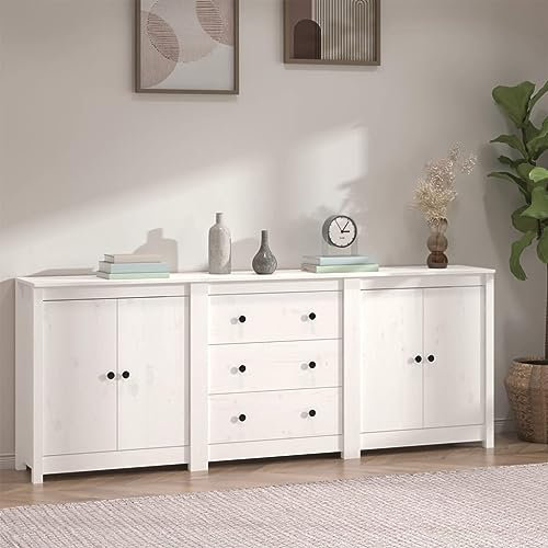 HETFTJN Sideboard, Vorratsschrank Eckschrank Besenschrank Schuhschrank Schmal Geeignet für Flur Dorm Küchenzeile Entrance Weiß 210x35x80 cm Massivholz Kiefer