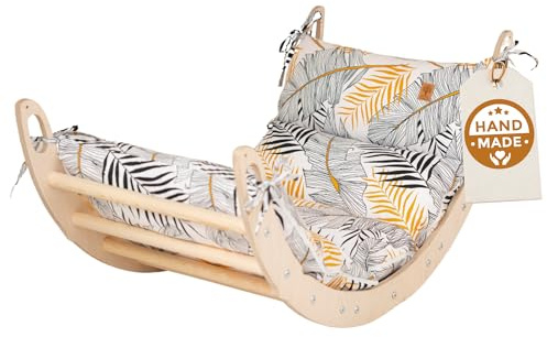WoodsCraft Montessori Kletterspielzeug: Kletterbogen mit Kissen | hypoallergen Kissen für Kletterbogen, Kletterwippe, Holzwippe, Bogenwippe, holz Klettergerüst indoor, baby klettern indoor