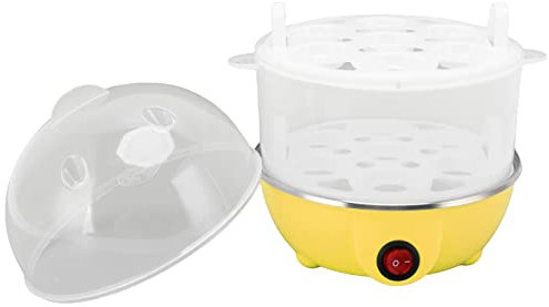 Cuociuova Domestico 350 W Grande capacità 2 Strati 14 Pezzi Uova Spegnimento Automatico Cuociuova in PP Durevole Sicuro con Misurino per La (Doppio Strato Giallo)