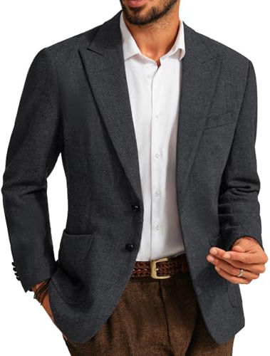 PJ PAUL JONES Blazer Britannico da Uomo Sportivo Vestibilità Regular in Lana Tweed Giacca da Completo Moderna per Uomo, Grigio scuro, M