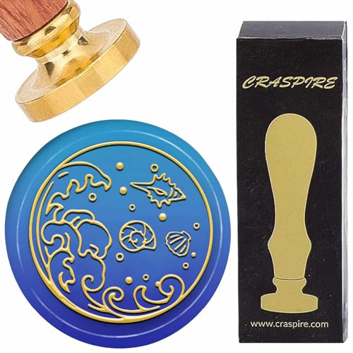 craspire Wachsstempel Mit Meereswellen Motiv Sommerthema Meeresmuschel Conch Wachssiegelstempel Abnehmbarer Messingkopf Mit Holzgriff Retro Zum Verpacken von Geschenken Hochzeitsumschlägen Karten