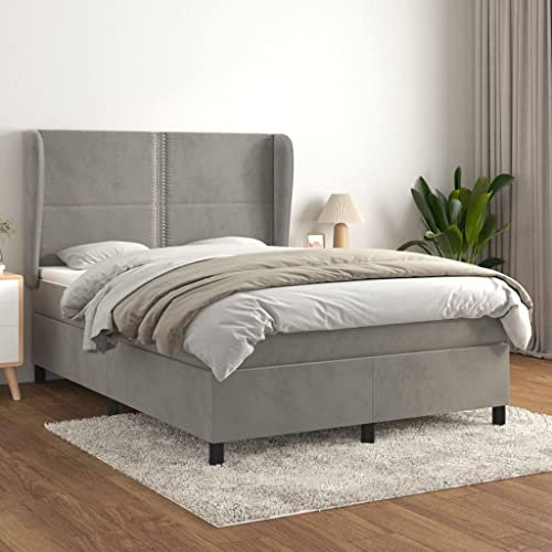 Juroupi Boxspringbett mit Matratze Hellgrau 140x200 cm Bett Boxspringbett Bett Mit Matratze Schlafzimmer MöBel Betten Samt - 3129153