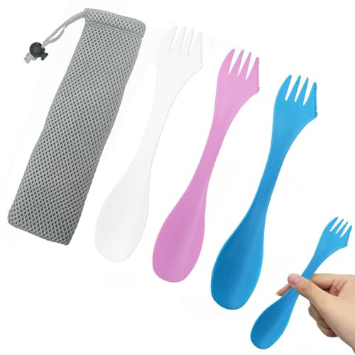 3 Pcs Plastic Spork, 3 in 1 Spork Camping Spork Portable Sporks Camping Cutlery Spoon Fork with Portable Pouch for Outdoors, Camping, Hiking Travel (Multiple Colour)