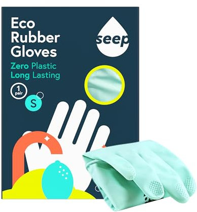 SEEP Eco Small Rubber Kitchen Gloves - 3 x Pack - Biodegradable Washing Up Gloves Made Using Certified Natural Rubber - Multi-purpose Household - FSC & Fair-trade Certified