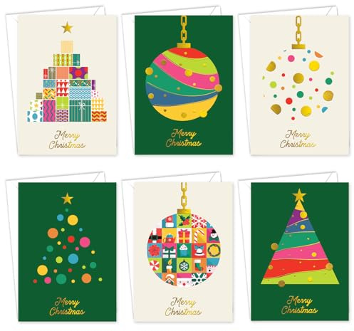 Christmas Cards Pack of 36 – Gold Foil Luxury Christmas Cards 2024 – Featuring 6 Stunning Designs (10 x 15cm) – Xmas Cards Multipack for Family & Friends - Made in the UK