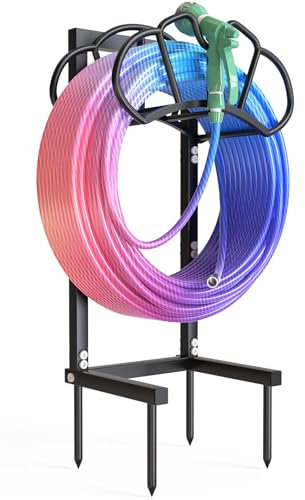 Qatsrin New Garden Hose Holder, Super Stable Water Hose Holders Stand Holds 160-Feet Hose, Rustproof Freestanding Hose Storage Hanger Rack for Outside Yard Lawn Farm, Black