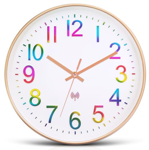 Ziprote Radio-Controlled Clock 30 cm Modern Silent Non-Ticking Wall Clock for Kitchen, Office, Bedroom (Colorful)