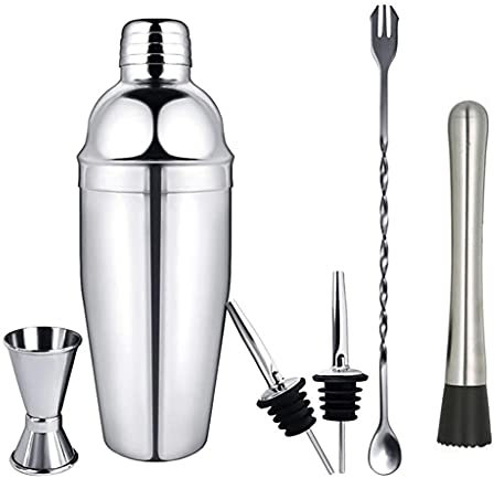 WLCNYL Juego de coctelera de Acero Inoxidable, 6 Piezas, coctelera para Martini, coctelera, Kit de Barman con medidor, Cuchara mezcladora (Juego de 750 ml)