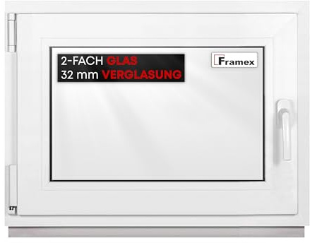 Framex Kellerfenster Fenster Kunststofffenster Weiß Breite x Höhe 90 x 60 cm (900 x 600 mm) 2-fach (32 mm) Dreh Kipp DIN Links - Premium - Alle Größen