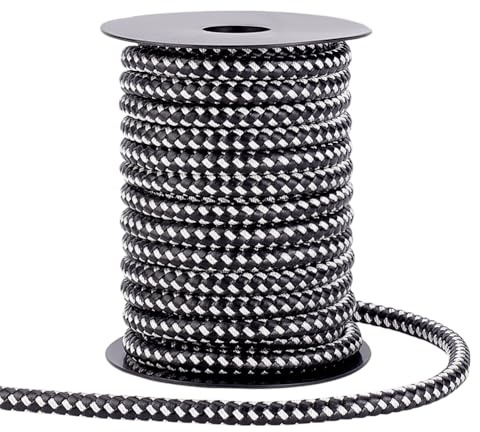 PH PandaHall 10.9 Yards Round Braided Imitation Leather Cord, 8mm Leather Rope Leather Strap Braided Leather String for Bolo Tie Shoelace Bracelet Necklace Jewellery Making Bag Strap (Black & White)