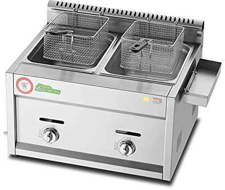 XFQZJG Friteuse à gaz Grande capacité 20 L, en Acier Inoxydable, au GPL, pour particuliers et Professionnels, Puissance de feu réglable, avec paniers et couvercles, pour Frites, Beignets, Poisson