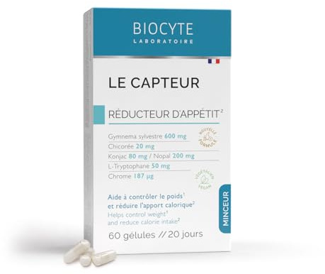 BIOCYTE Le Capteur - Complement Alimentaire Coupe Faim - Konjac, Gymnema Sylvestre, Chrome, Vitamine B1-60 gélules - Programme de 20 Jours