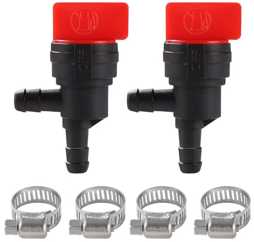 VooGenzek 2 Pièces Vannes D'arrêt de Carburant 1/4 à 90 Degrés, 6-8 mm Plastique Vannes Carburant en Ligne, avec 4 Pièces Colliers de Serrage, pour Tondeuse à Gazon