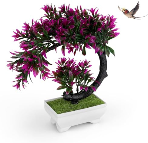 PHMING Plantes Artificielles Interieur Forme de Lotus Rouge | Bonsai Artificiel Plastique, Fausse Plante, Convient pour décorer les bureaux, les balcons et les salles d'étude