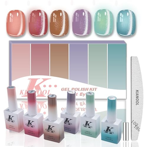 Cat Eye Gel Nail Polish, 6 Colors Holographic Nail Polish Set with Magnet | Cateye Gel Kit Soak Off UV/LED Glitter Varnish Kit for Manicure Salon Art DIY Home, 10ML, Daily use, Travel Gifts for women