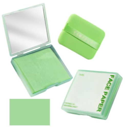 AYVRUOP 300 Pcs Löschpapier,Blotting Paper Gesicht,Oil Control Paper + 1 Spiegel + 1 Puderquaste,Grüntee Ölabsorbierende Blätter für Männer Frauen,Kontrolle Von Glanz und Sebum Für Alle Hauttypen