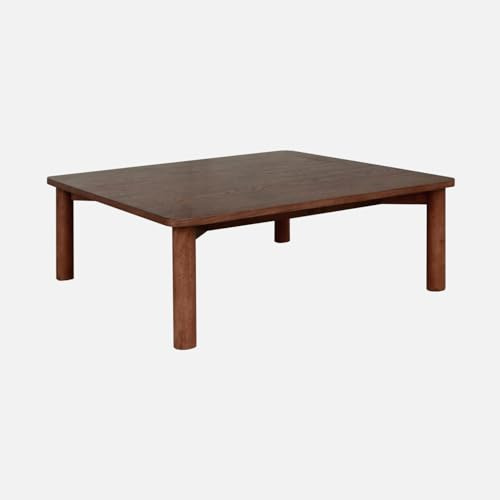 sweeek - Table Basse carrée Bois d'hévéa placage chêne Noyer - 100 x 100 x 35 cm - Solène